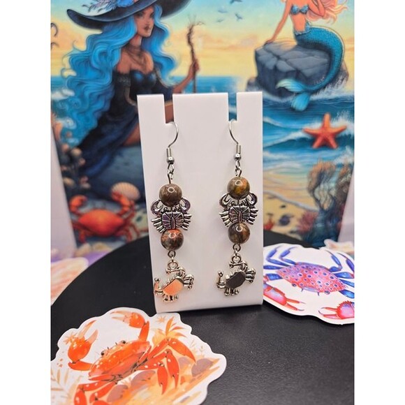 Crusty Crab Ocean Jasper Gemstone Earrings - Picture 5 of 6